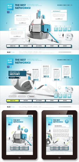 建筑工程行业企业形象宣传网站设计-天蓝色立体视觉形象设计