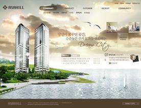 梦想之都-咖啡色浪漫的在水一方韩国房地产楼盘展示网站PSD文件网页设计