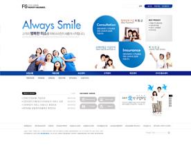 蓝色韩国风格和睦家庭网站设计-人寿保险金融财经类企业网页设计