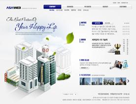 雄伟壮观深蓝系界面-韩式房地产楼盘开发商集团网站PSD模板设计