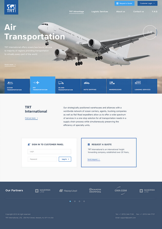 TRT Internationa国际货运代理企业蓝色系形象网站设计