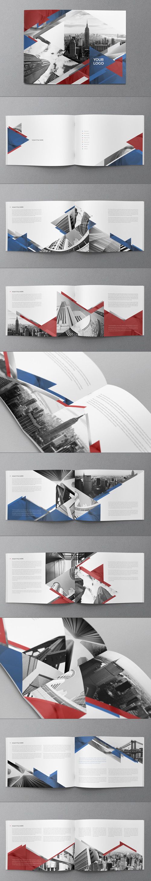 国际贸易企业总部办公楼租售楼盘宣传册设计-蓝红色性为主的方案