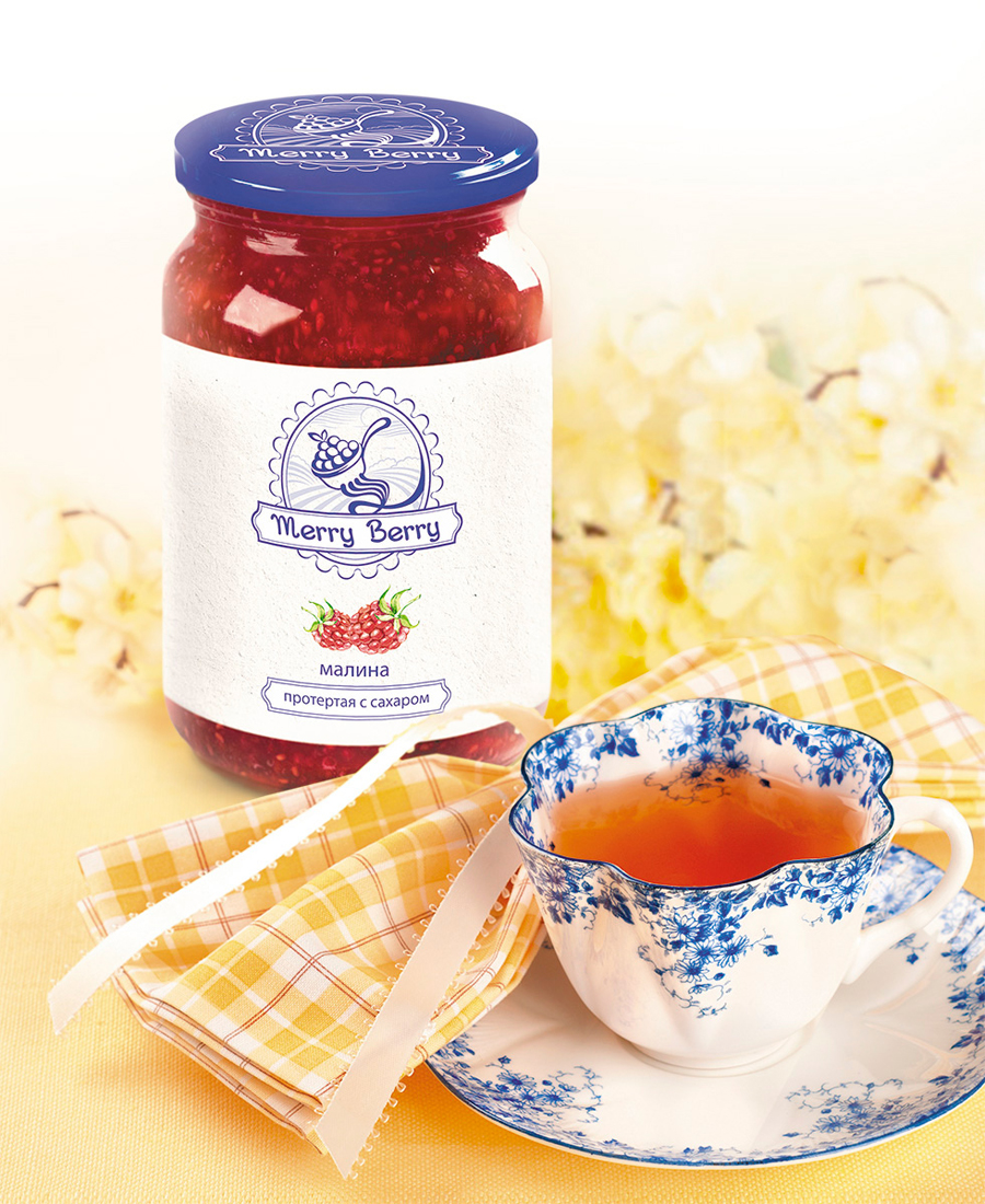 merry berry果酱品牌logo图形设计,此款果酱logo设计使用了的常见的